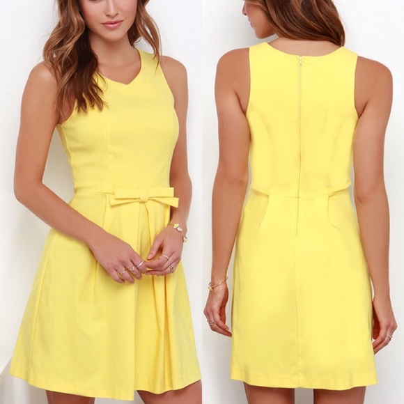 Lulu's Dresses & Skirts - LuLu’s Fit & Flare Yellow Bow Front Tank Dress